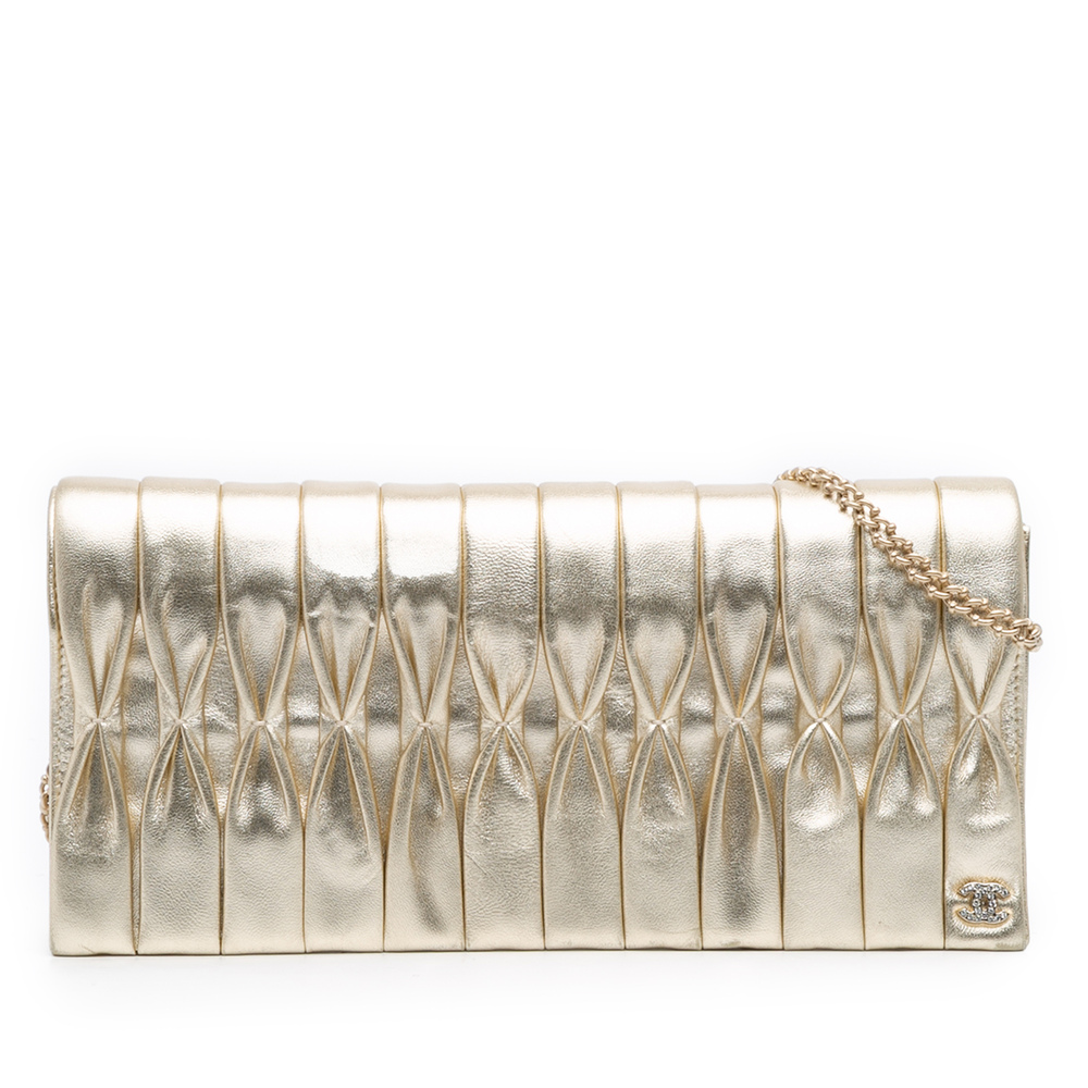 Pre-Loved Chanel CC Metallic Pleated Lambskin Chain Link Shoulder Bag